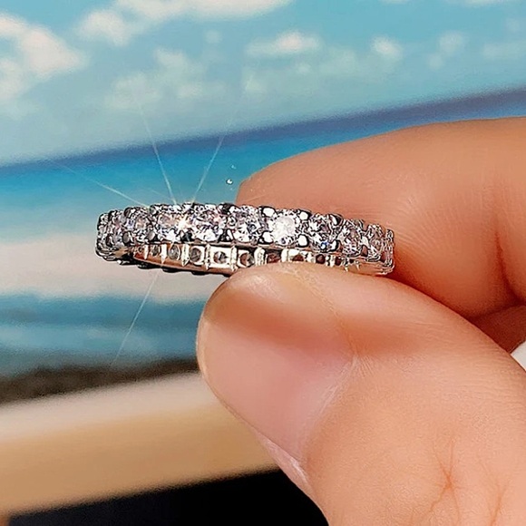 Sterling Silver Cubic Zircon Ring Minimalist, Dainty Diamond Stackable - Picture 5 of 7